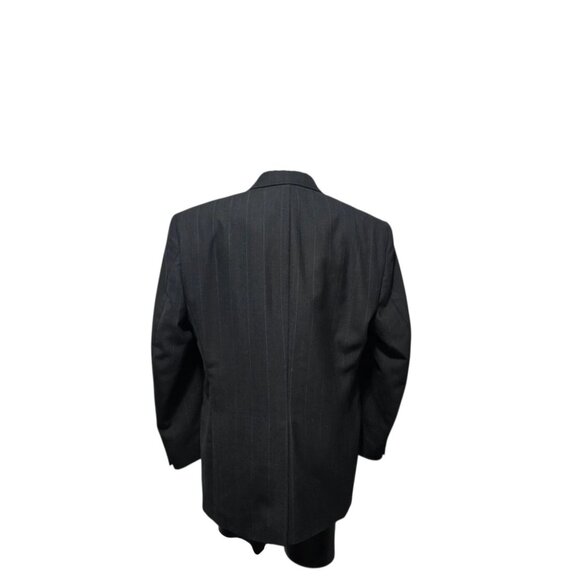 Towncraft Blazer 46R Black Jacket Sport Coat Striped Polyester Worsted Wool - Picture 2 of 10